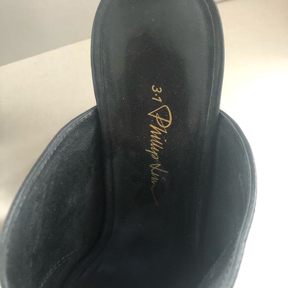 3.1 Phillip Lim Vincent Leather Mule Black Silver Peep Toe Ankle Strap 40 EUC - Picture 11 of 11